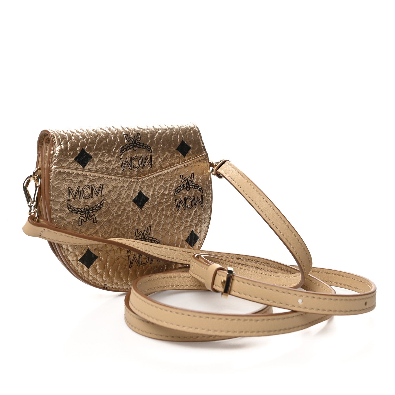 MCM Metallic Visetos Patricia Crossbody Mini Gold 2 of 10