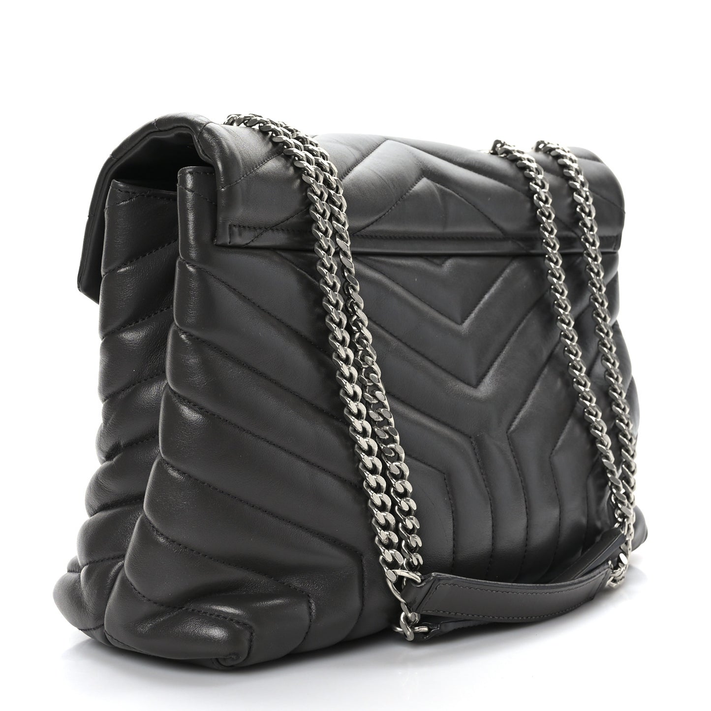 Calfskin Y Quilted Monogram Medium Loulou Chain Satchel Asphalt