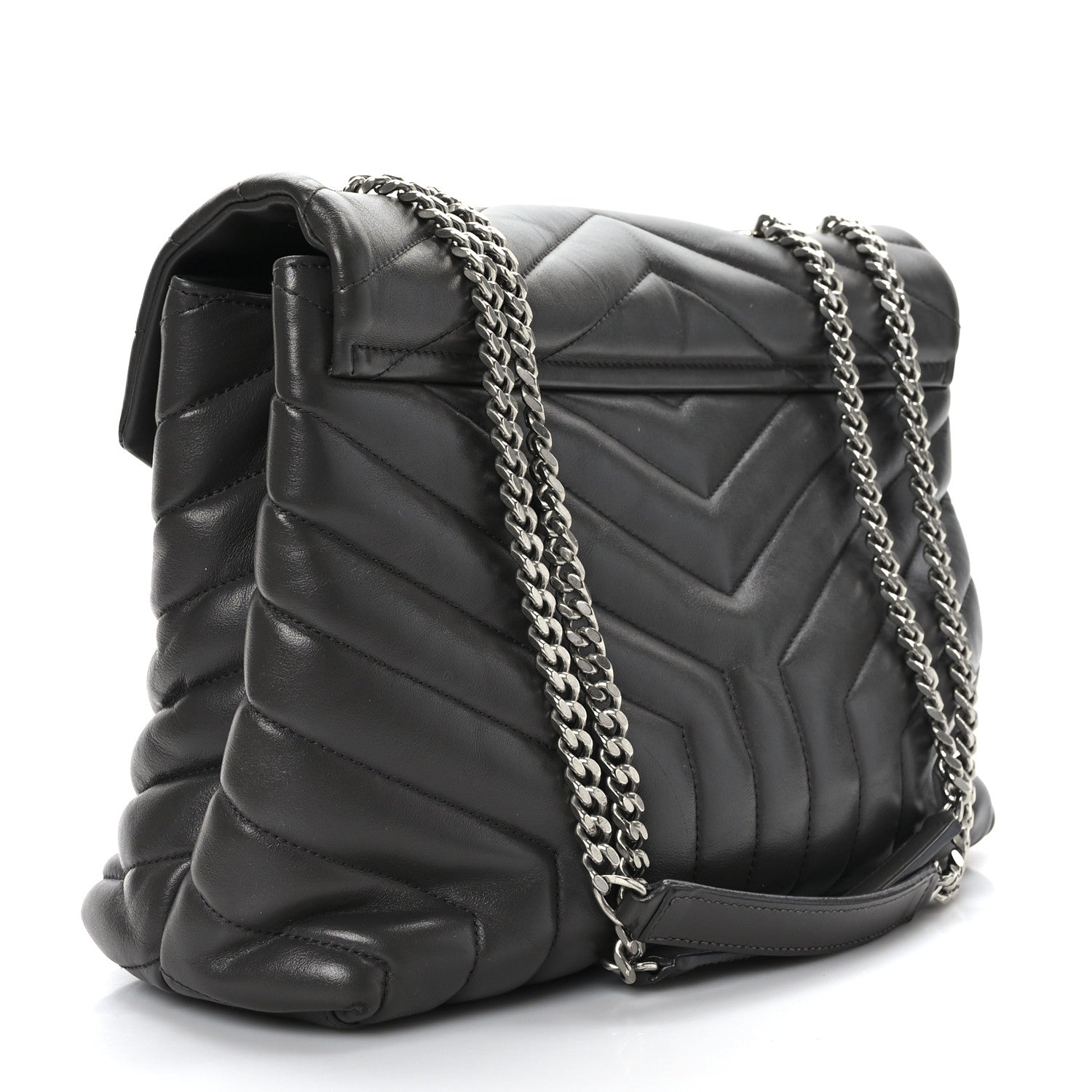 Saint Laurent Calfskin Y Quilted Monogram Medium Loulou Chain Satchel Asphalt 3 of 9