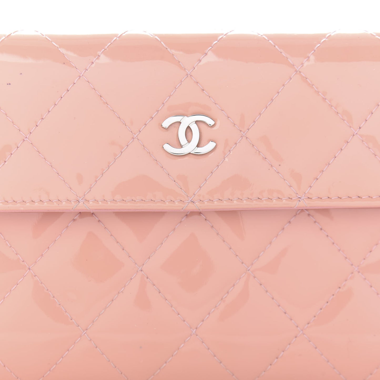 Patent Calfskin Quilted Flap Wallet Pink