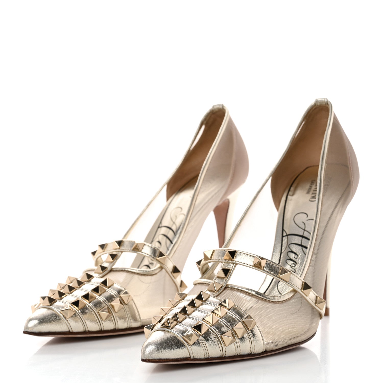 Valentino Garavani Mesh Nappa Rockstud Alcove 100mm Pumps 41 Platino 3 of 9
