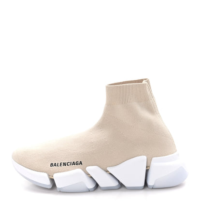 Balenciaga Technical 3D Recycled Knit Bi-Color Womens Speed 2.0 Transparent Sole Sneakers 38 38 Light Beige White 1 of 8