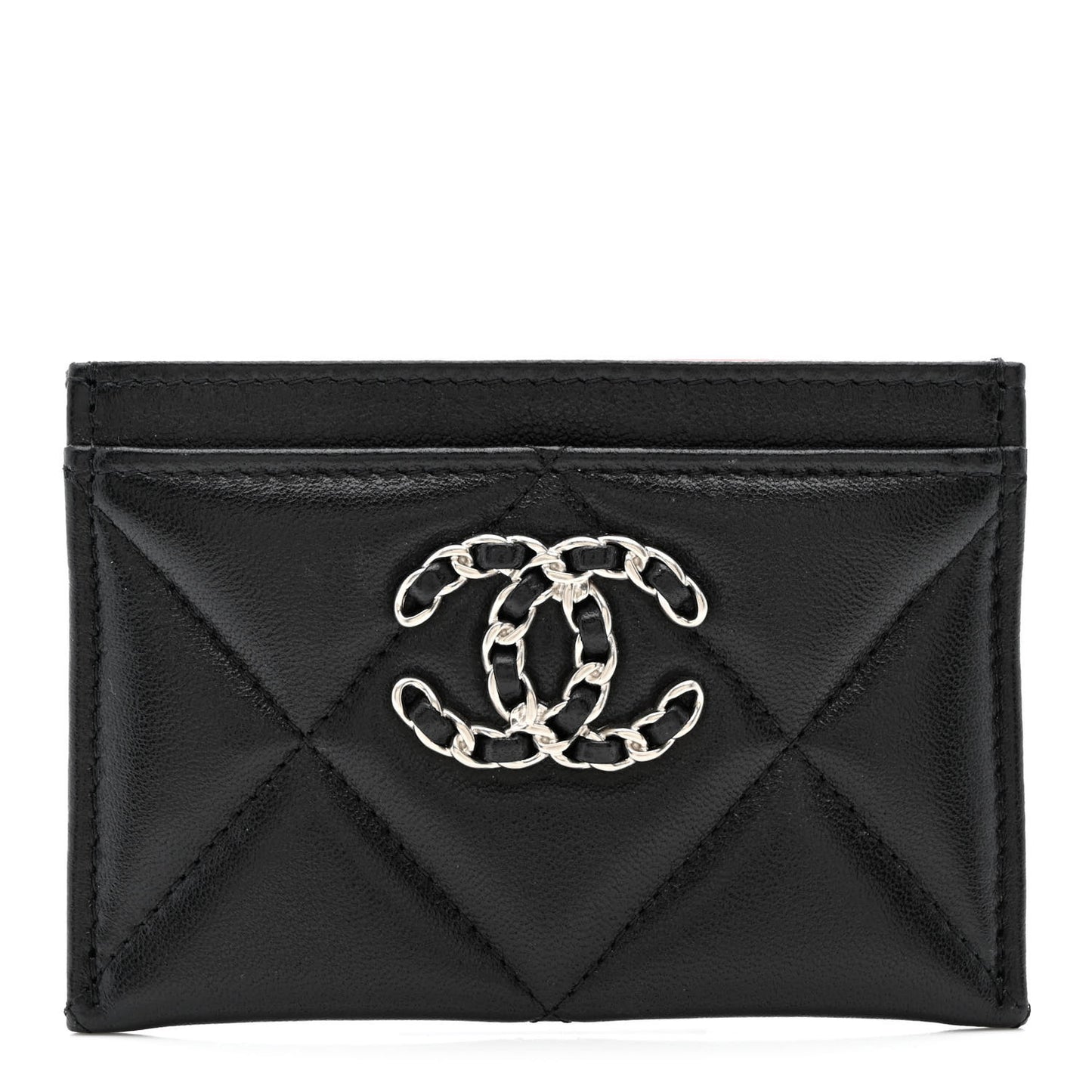 Lambskin Quilted Chanel 19 Card Holder Black