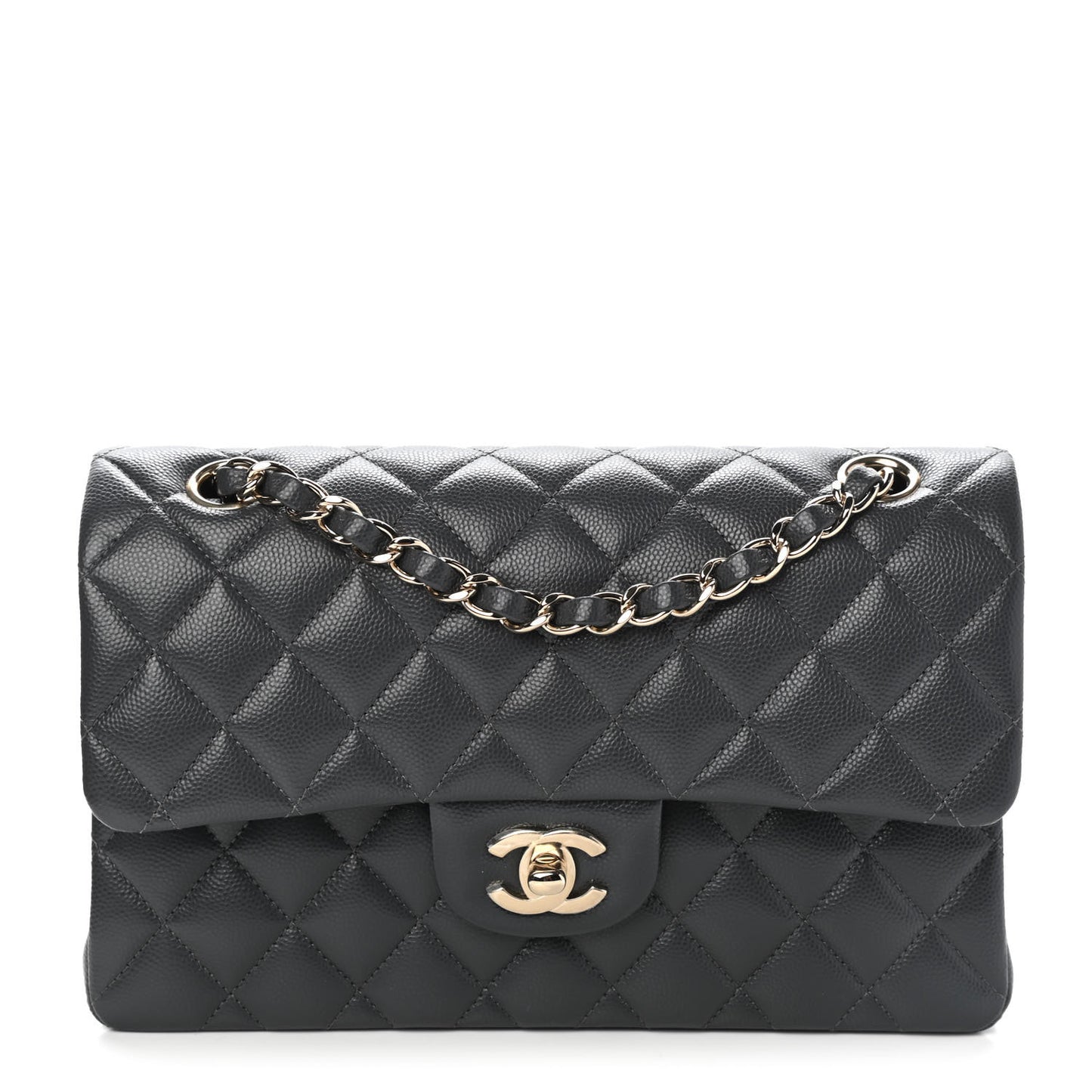 Caviar Quilted Small Double Flap Dark Grey