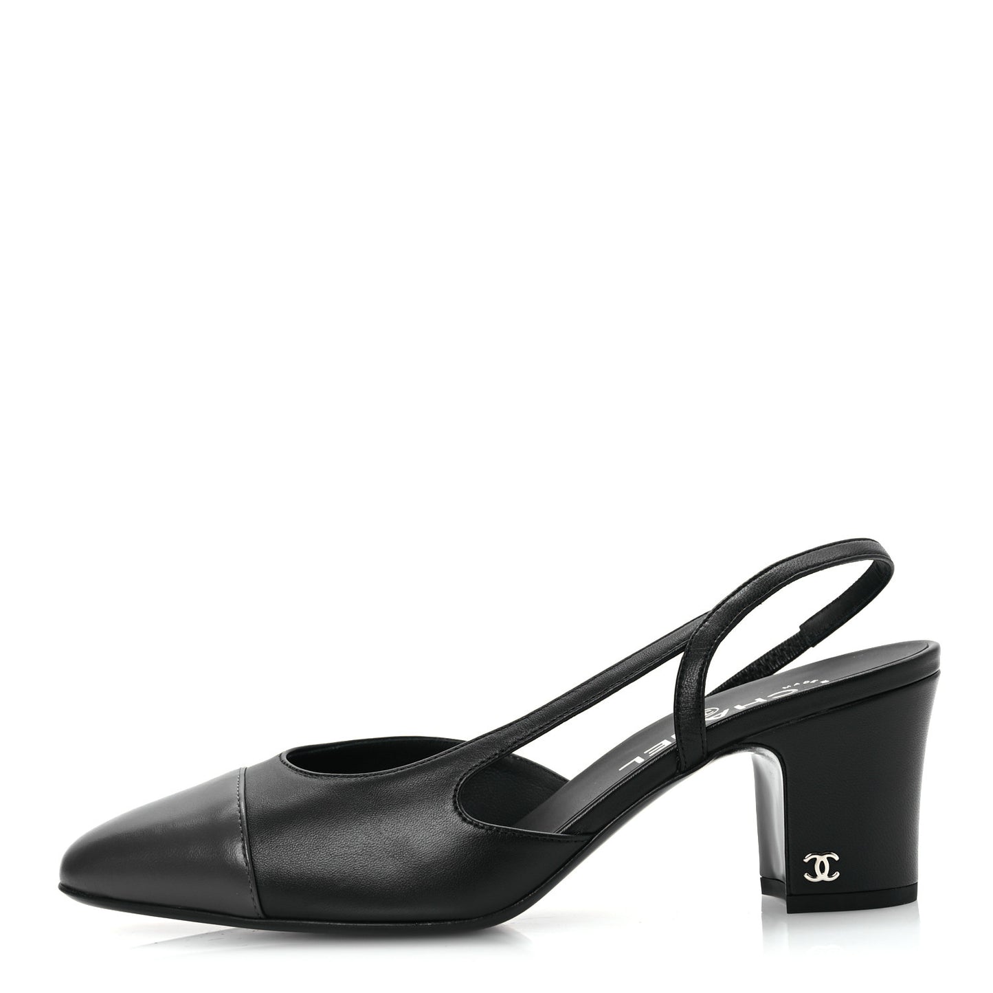 Lambskin Cap Toe CC Slingback Sandals 39.5 Black Dark Grey