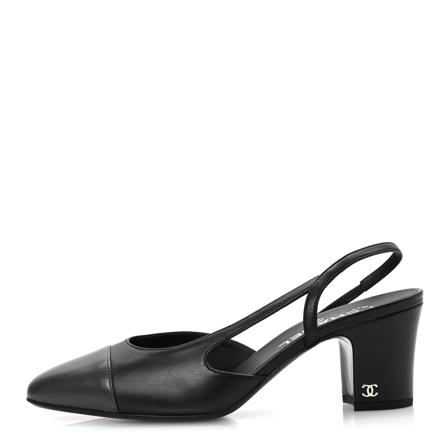 Chanel Lambskin Cap Toe CC Slingback Sandals 39.5 Black Dark Grey 1 of 13