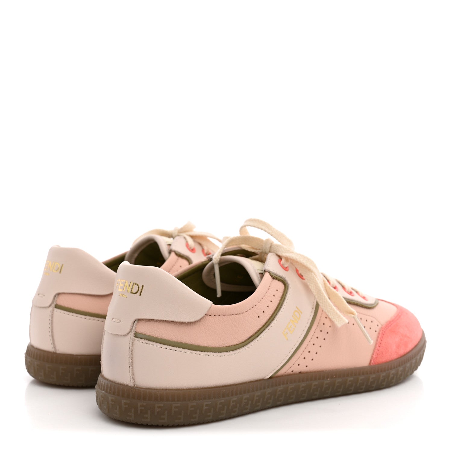 Fendi Crosta Mix Vitello Womens Fendi Flair Sneakers 37 Blush Baby Pink Linen 5 of 10
