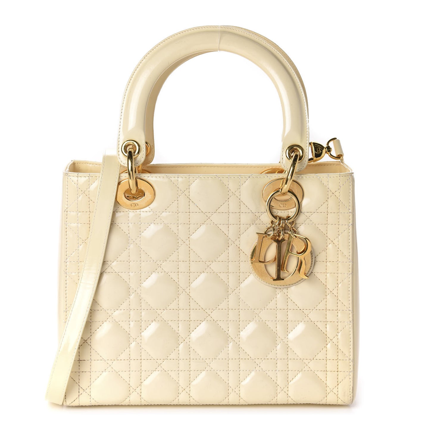 Patent Cannage Medium Lady Dior Ivory