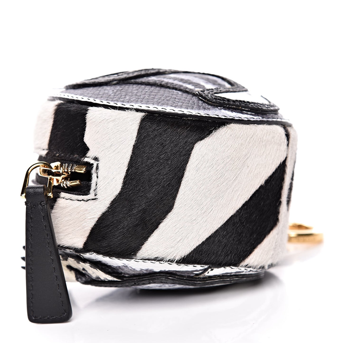 Snakeskin Calf Hair Zip Round Coin Purse Black