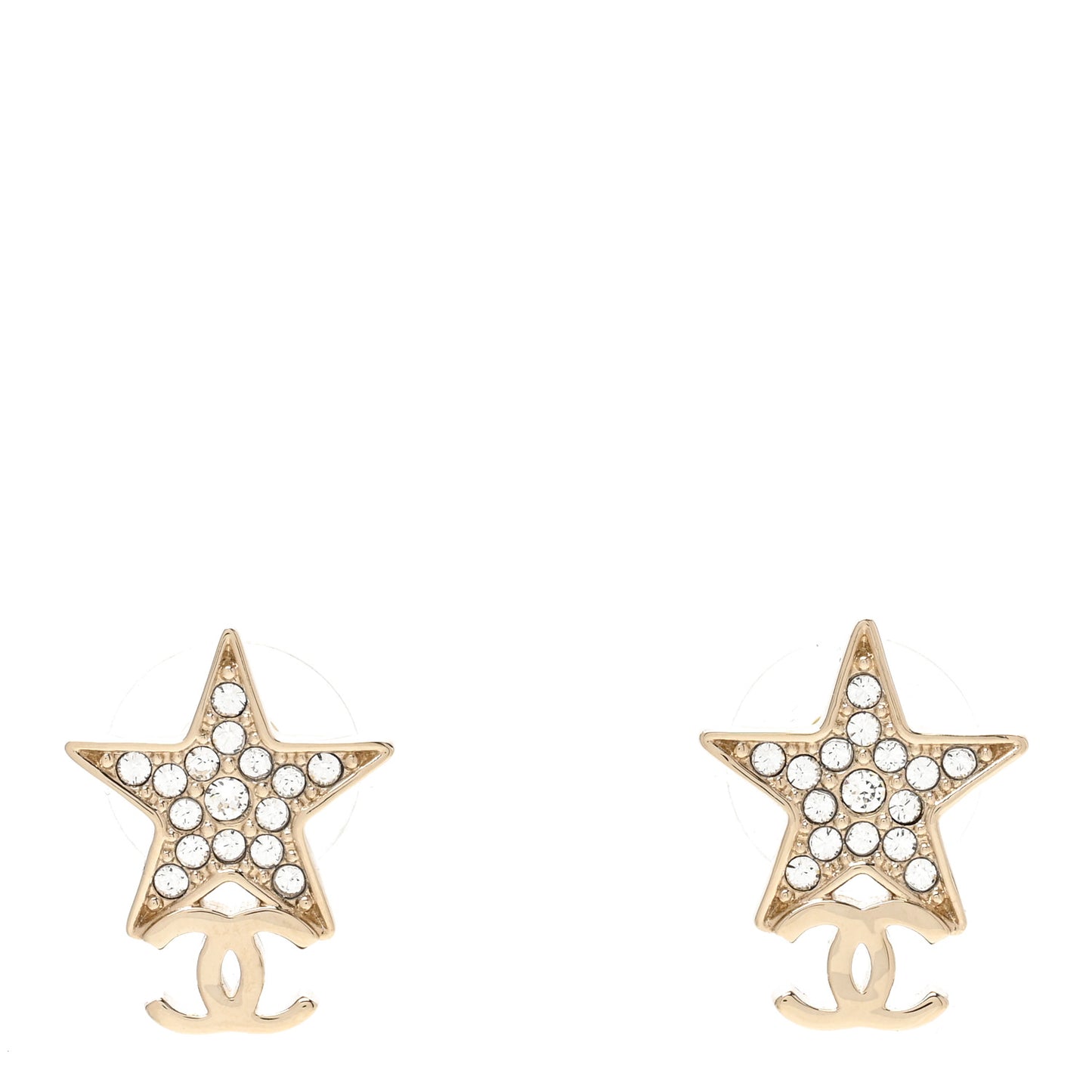 Metal Crystal CC Star Drop Earrings Gold