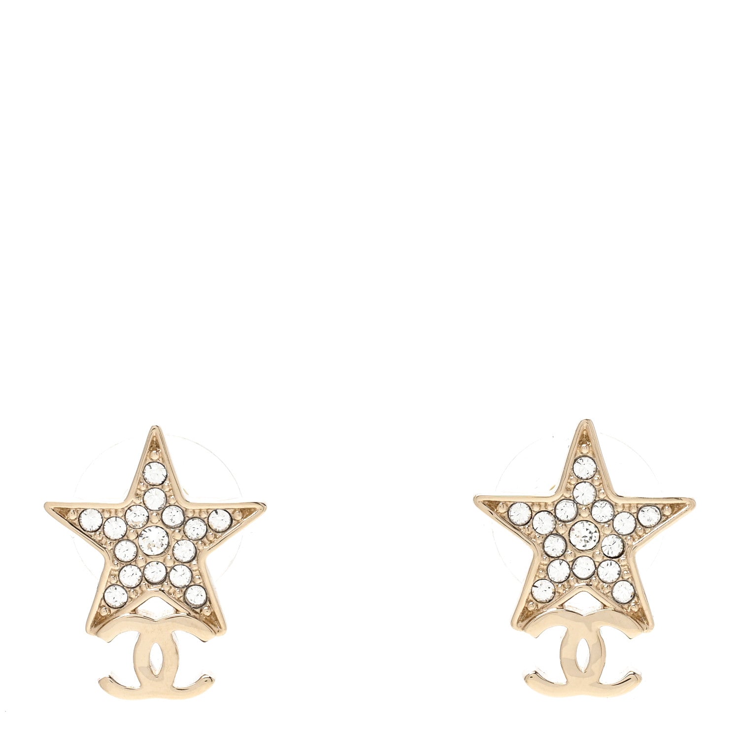 Chanel Metal Crystal CC Star Drop Earrings Gold 1 of 5