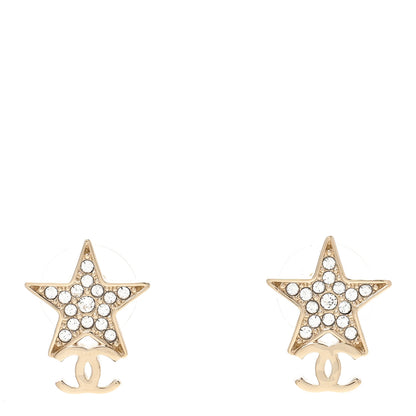 Chanel Metal Crystal CC Star Drop Earrings Gold 1 of 5