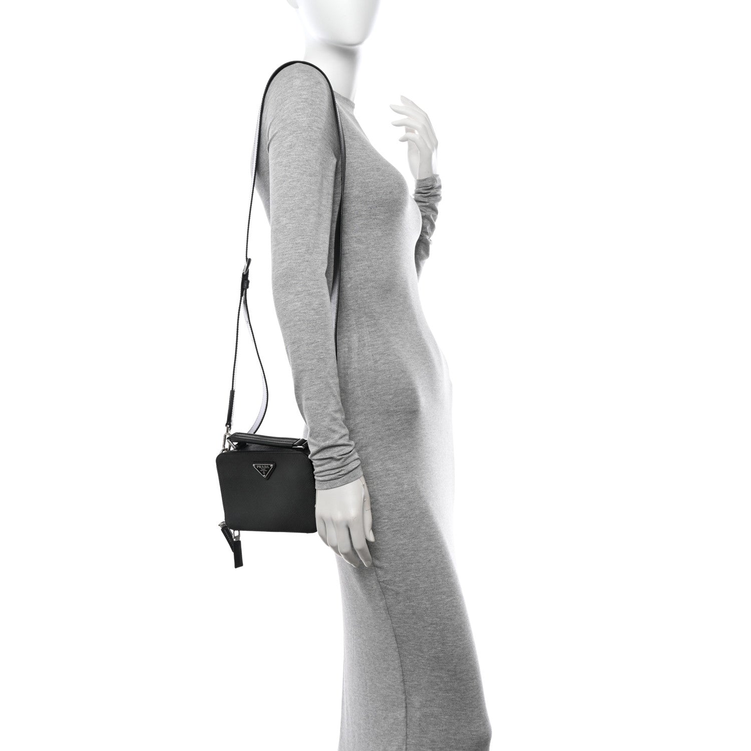 Prada Saffiano Travel Small Brique Top Handle Crossbody Bag Anthracite Gray 2 of 12