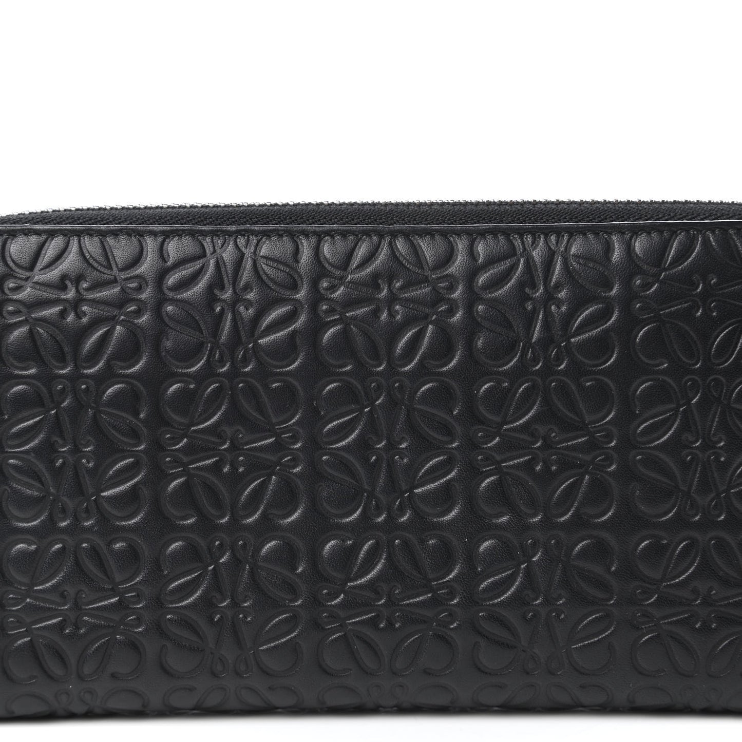 Calfskin Embossed Repeat Zip Wallet Black