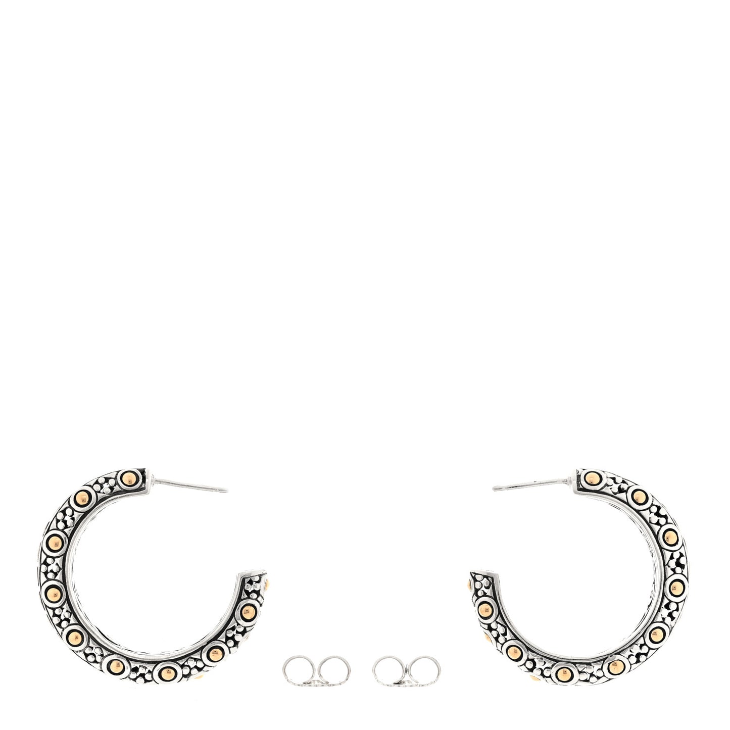 Sterling Silver 18K Yellow Gold Dot Gypsy Hoop Earrings