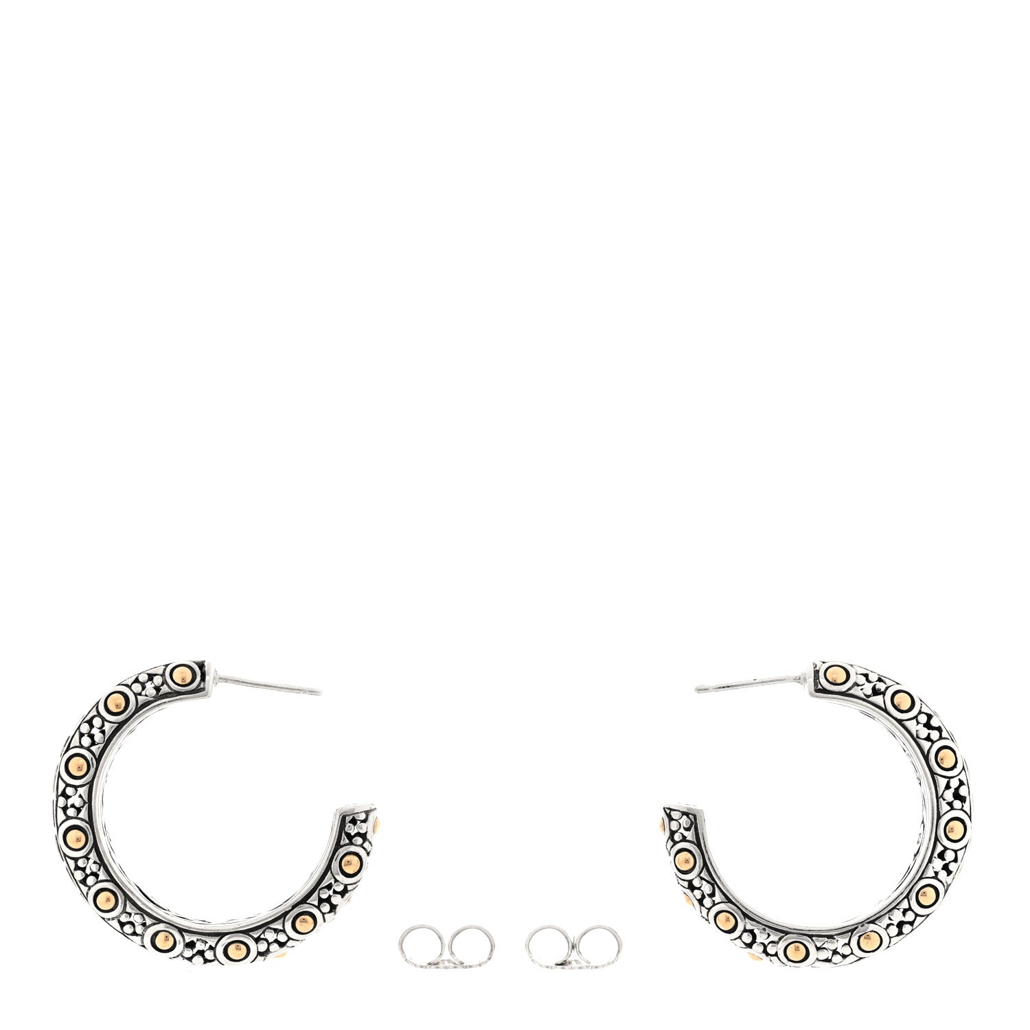 John Hardy Sterling Silver 18K Yellow Gold Dot Gypsy Hoop Earrings 3 of 4