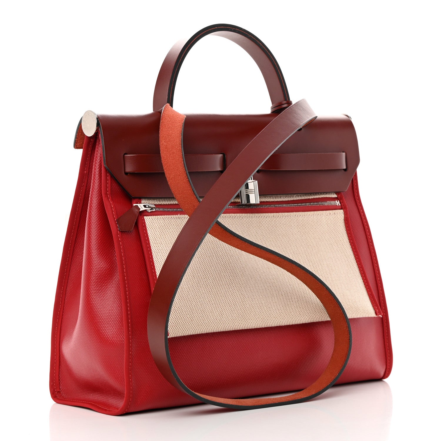 Hermes Toile H Berline Vache Hunter Herbag Zip PM 31 Rouge Piment Ecru 4 of 14