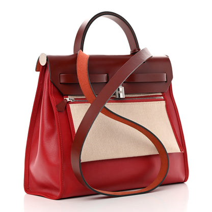 Hermes Toile H Berline Vache Hunter Herbag Zip PM 31 Rouge Piment Ecru 4 of 14