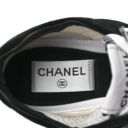 Chanel Fabric Suede Kidskin CC Sneakers 36.5 Dark Navy White 7 of 9