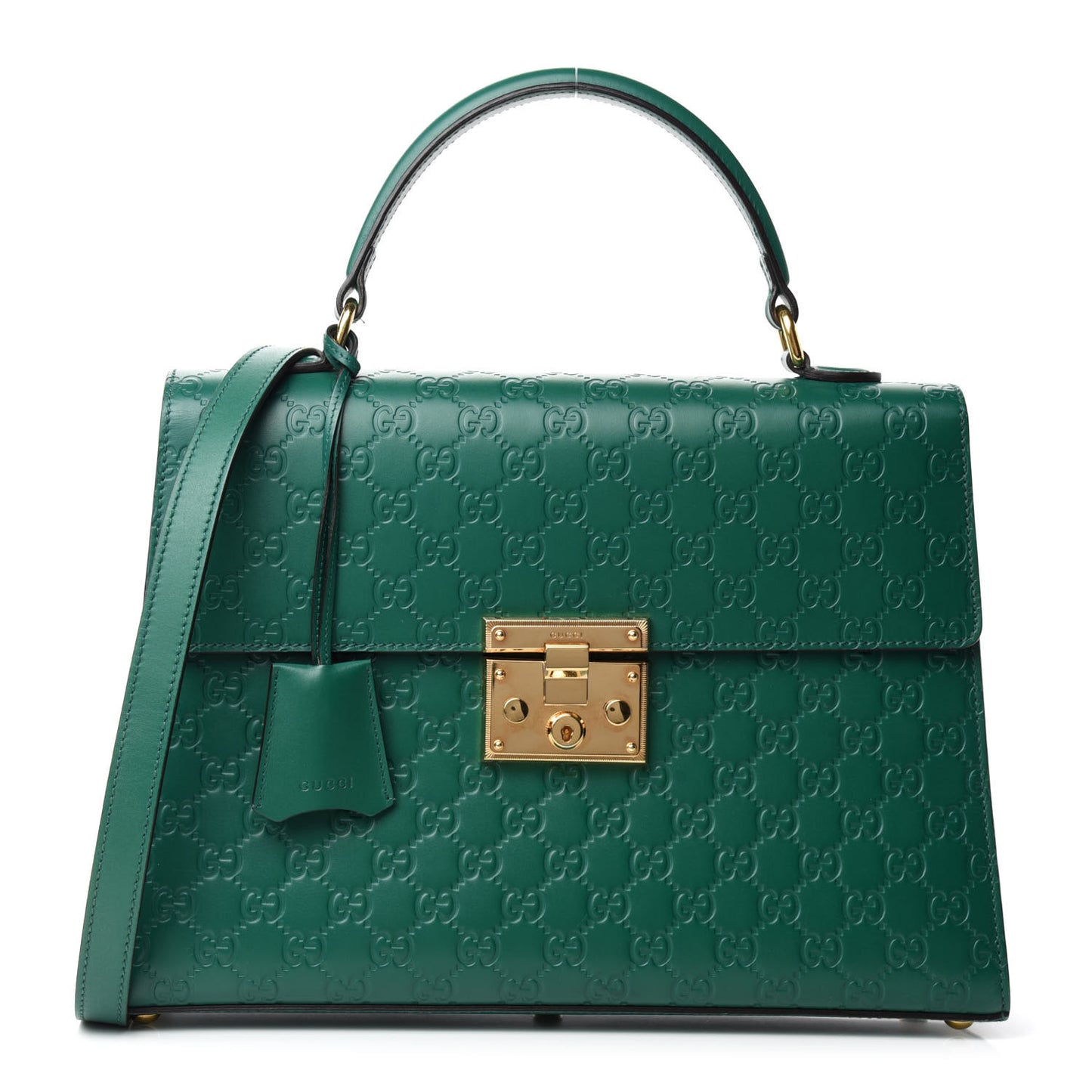 Guccissima Signature Medium Padlock Top Handle Bag Emerald