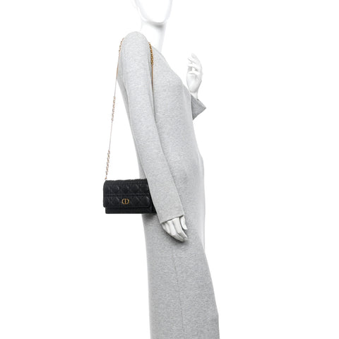 Supple Calfskin Caro Pouch with Chain Black