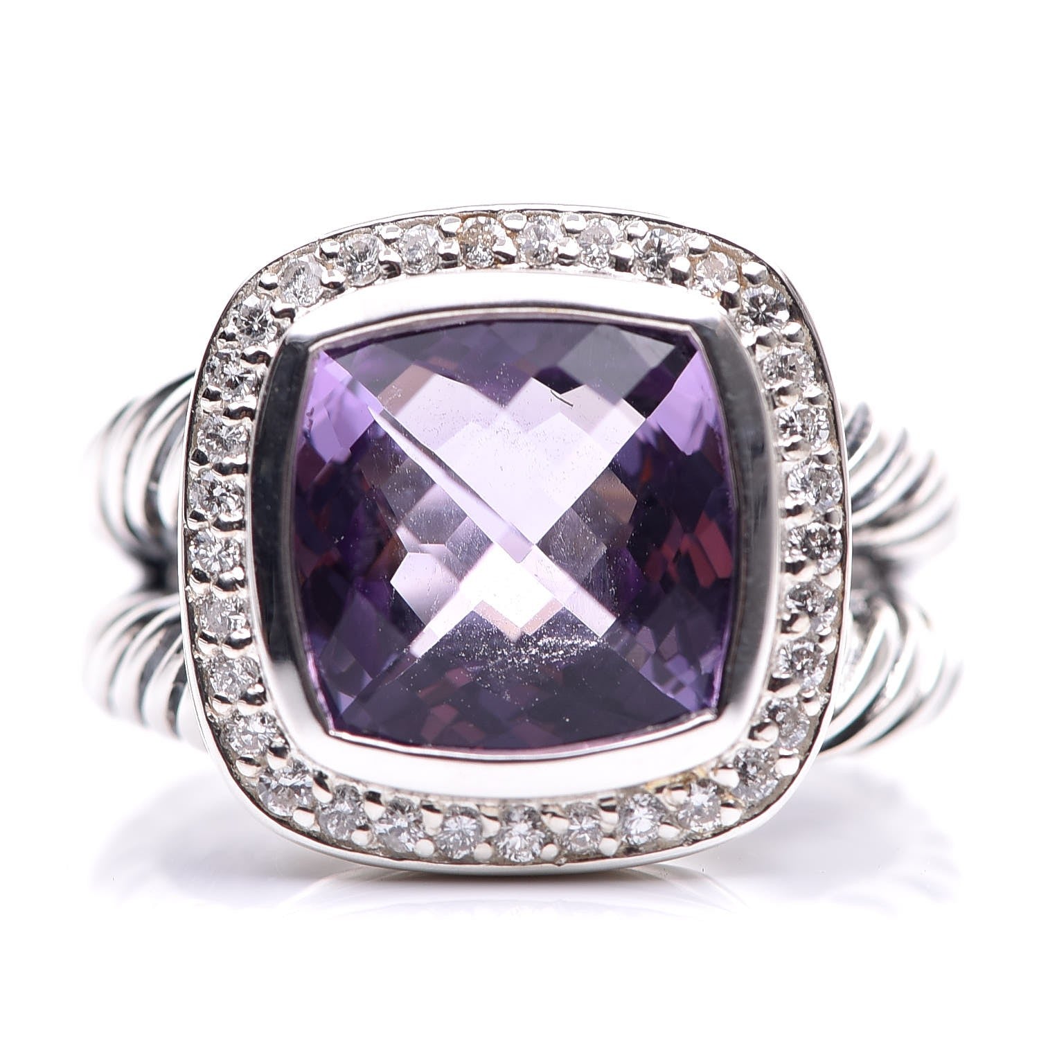 David Yurman Sterling Silver Diamond Amethyst 11mm Albion Ring 53 6.5 1 of 6