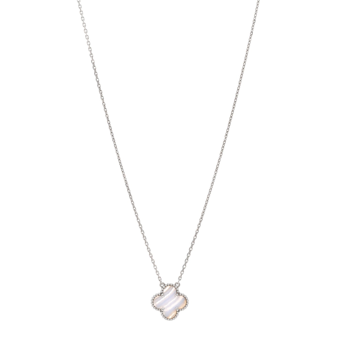 18K White Gold Chalcedony Vintage Alhambra Pendant Necklace