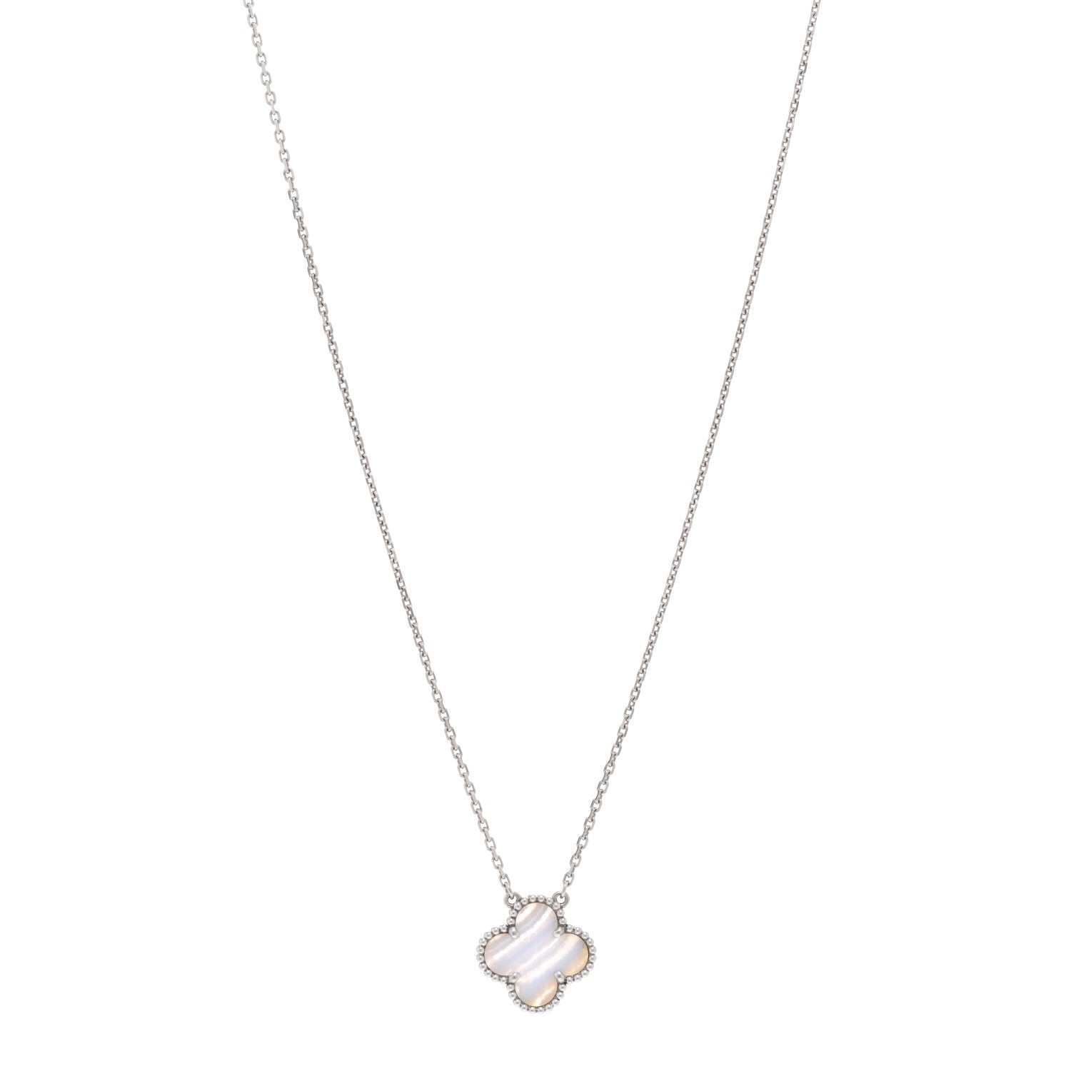 Van Cleef & Arpels 18K White Gold Chalcedony Vintage Alhambra Pendant Necklace 1 of 5
