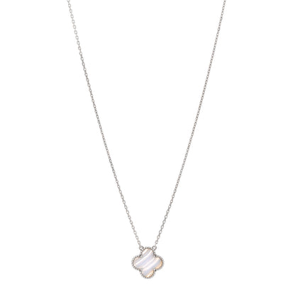 Van Cleef & Arpels 18K White Gold Chalcedony Vintage Alhambra Pendant Necklace 1 of 5