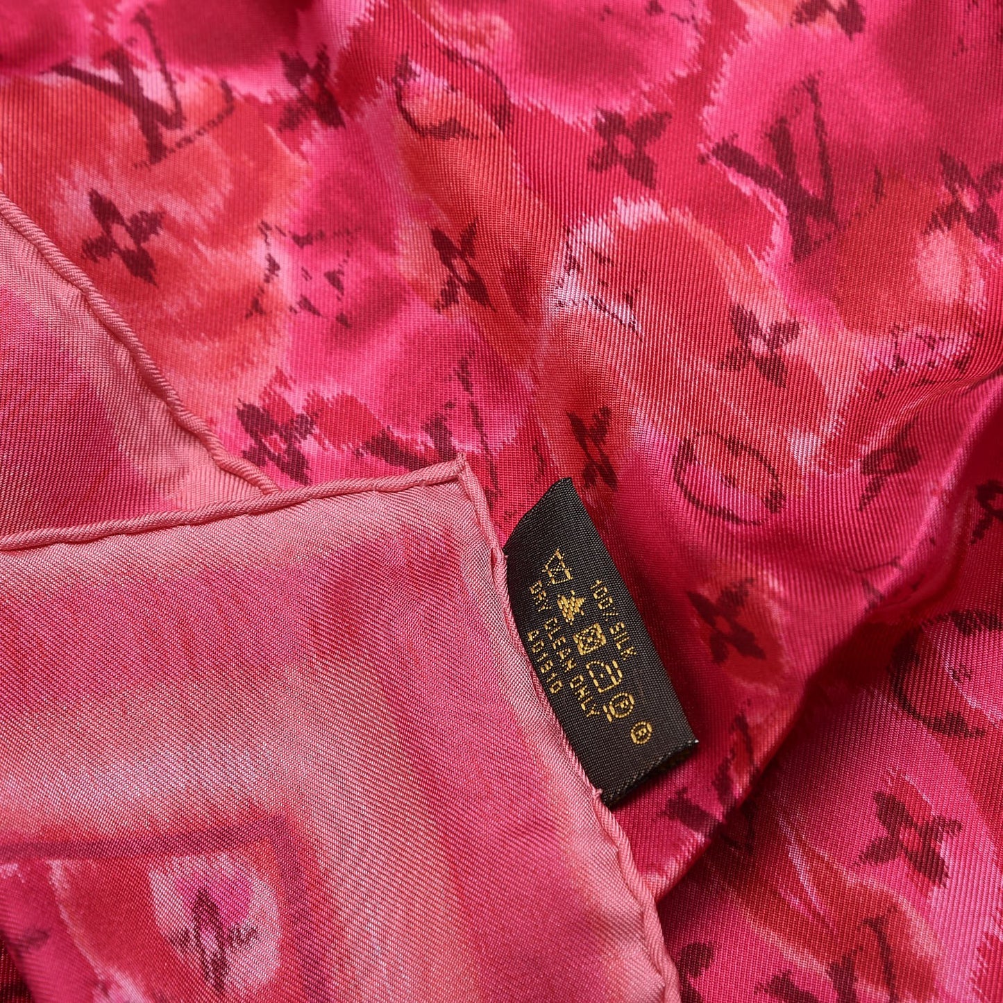 Silk Monogram Ikat Summer Square Scarf Rose Indien