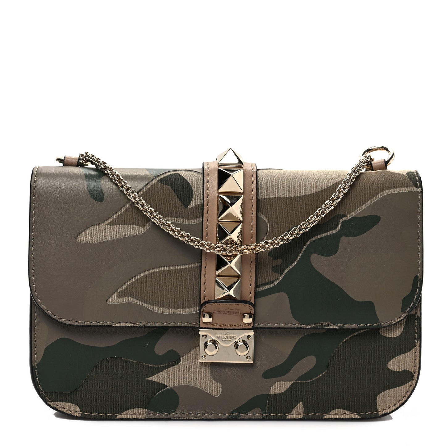 Nappa Canvas Camouflage Medium Glam Lock Rockstud Flap Multicolor