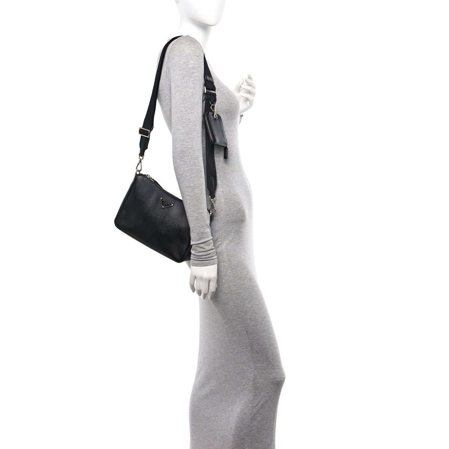 Prada Saffiano Travel Pocket Zippered Shoulder Bag Black 2 of 12