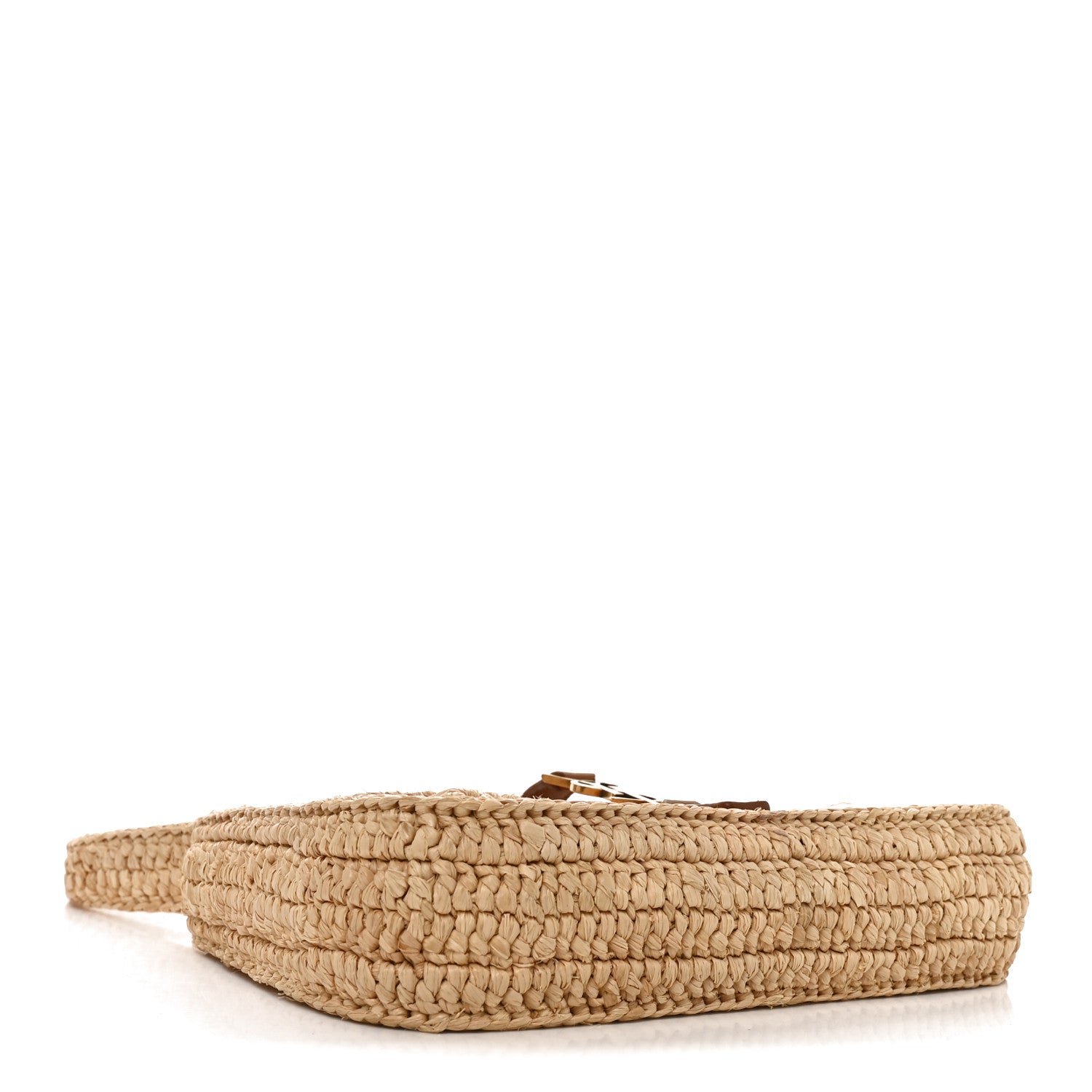 Saint Laurent Raffia Calfskin Le 5 A 7 Mini Hobo Natural Brick 4 of 9