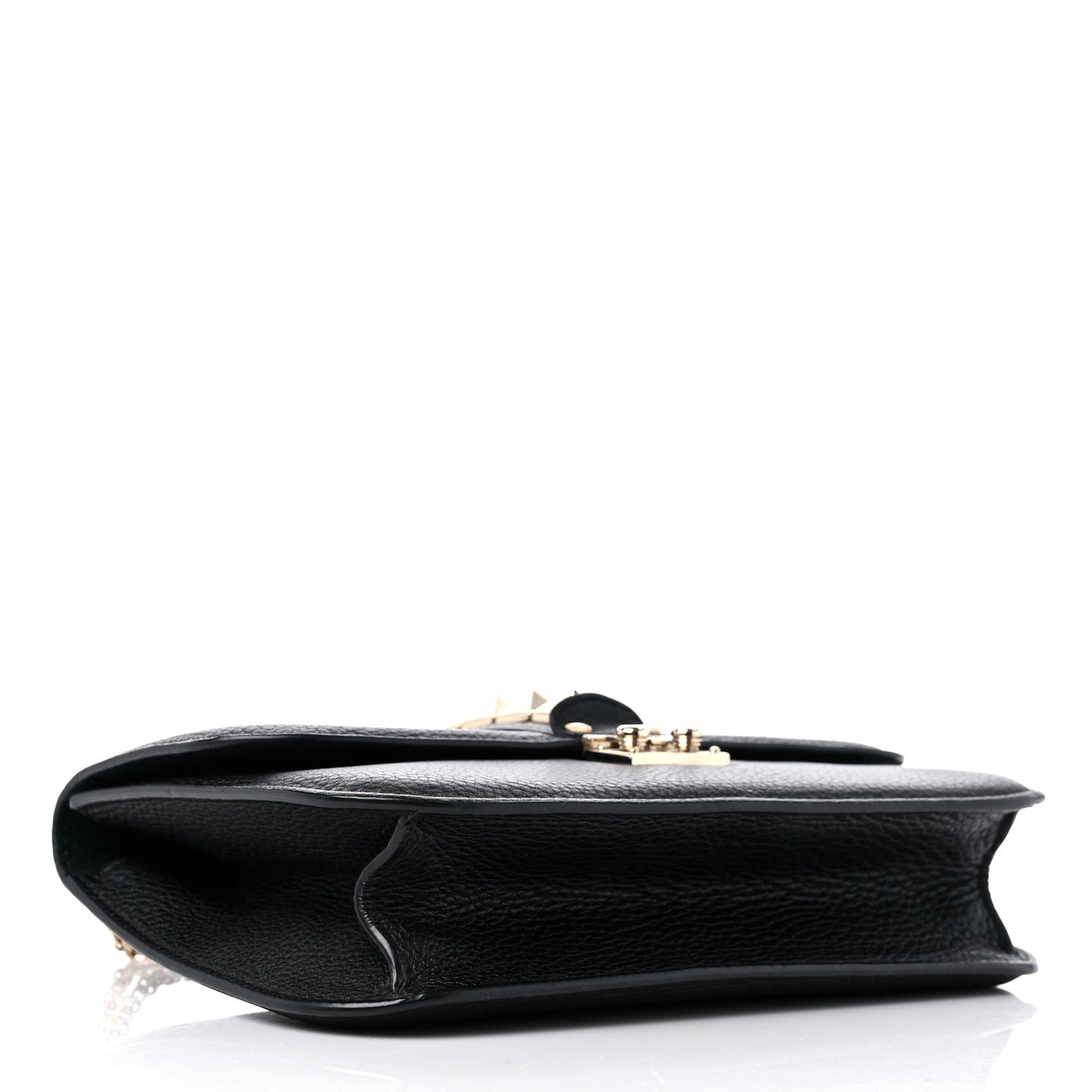Pebbled Calfskin Medium Glam Lock Rockstud Flap Black