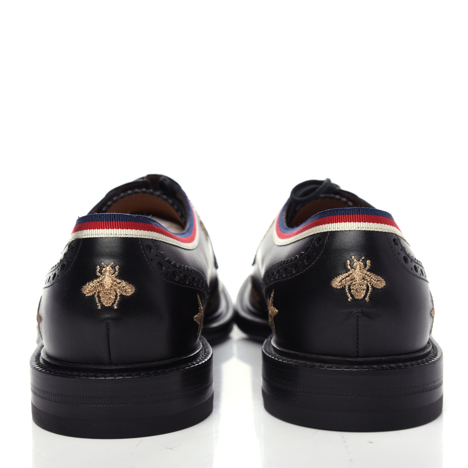 Gucci Calfskin Sylvie Web Bee Star Embroidered Mens Captoe Derby Loafers 9 Black 7 of 11