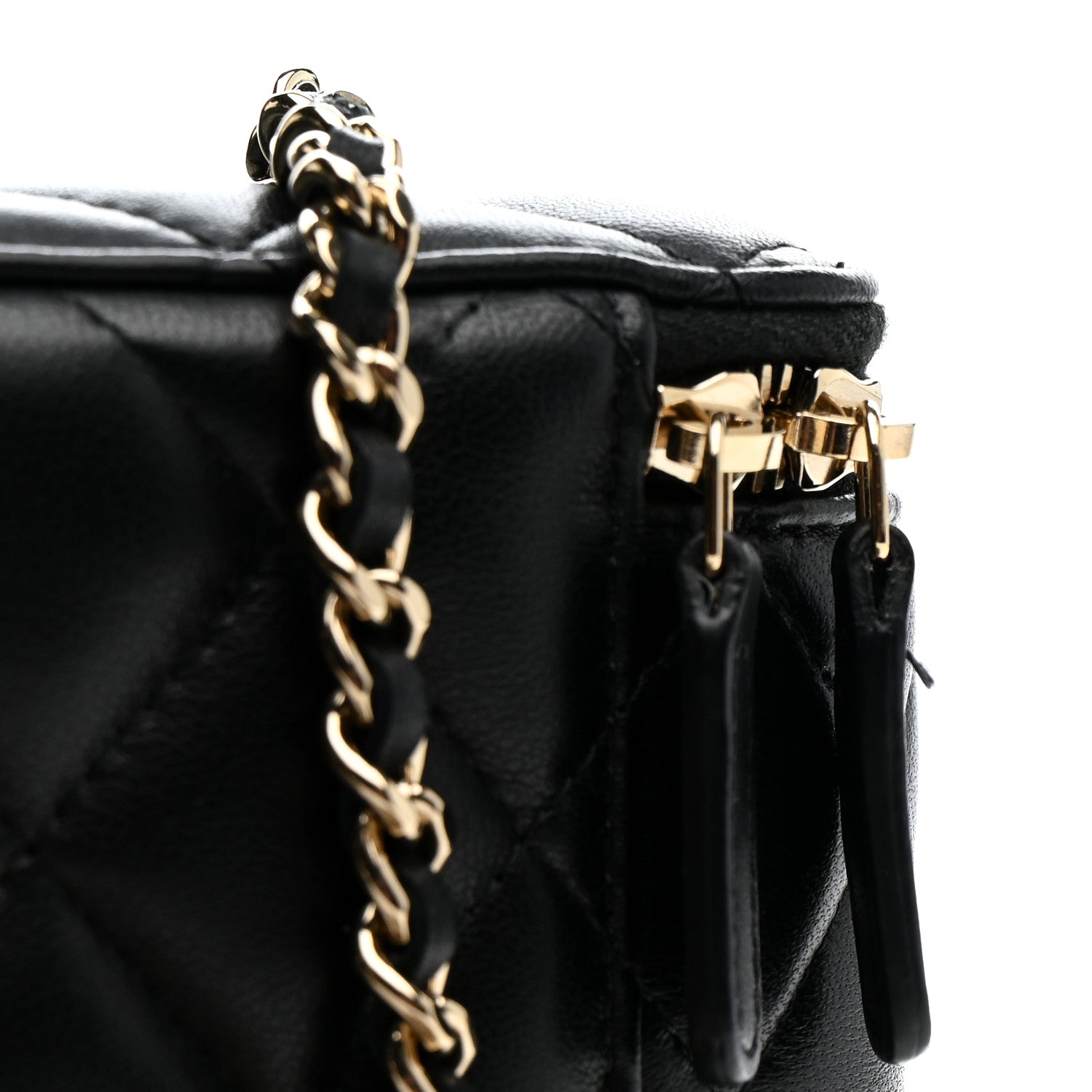 Chanel Lambskin Quilted Enamel CC Pearl Crush Small Vanity Case With Chain Black 12 of 13
