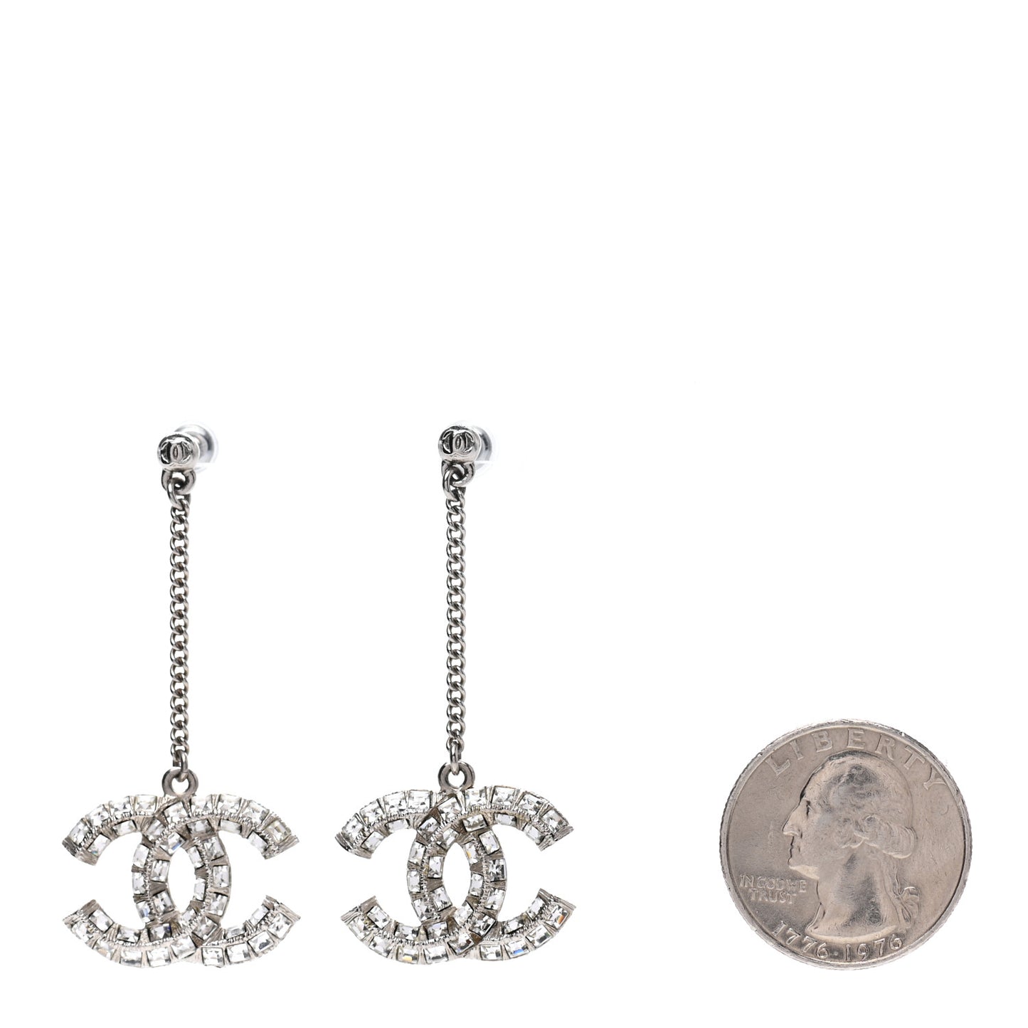 Baguette Crystal CC Drop Earrings Silver