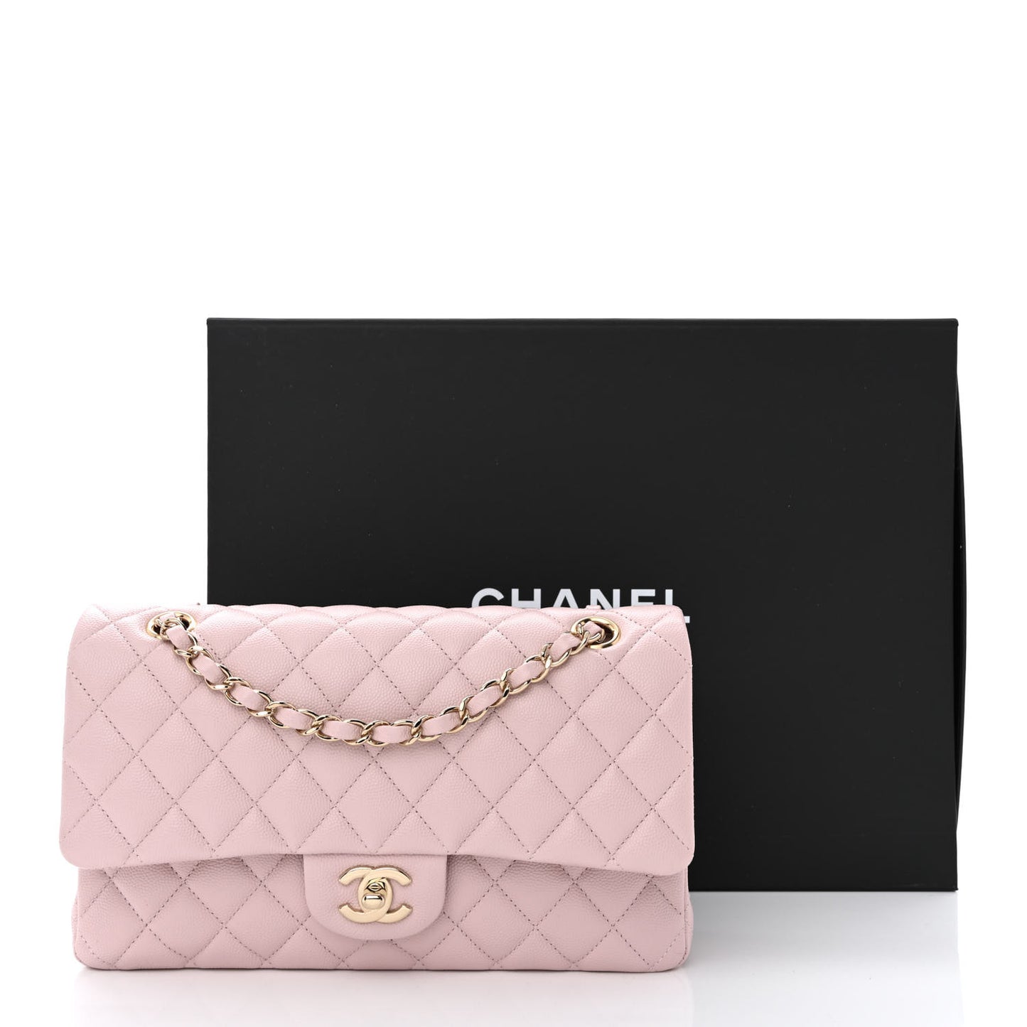 Caviar Quilted Medium Double Flap Light Pink