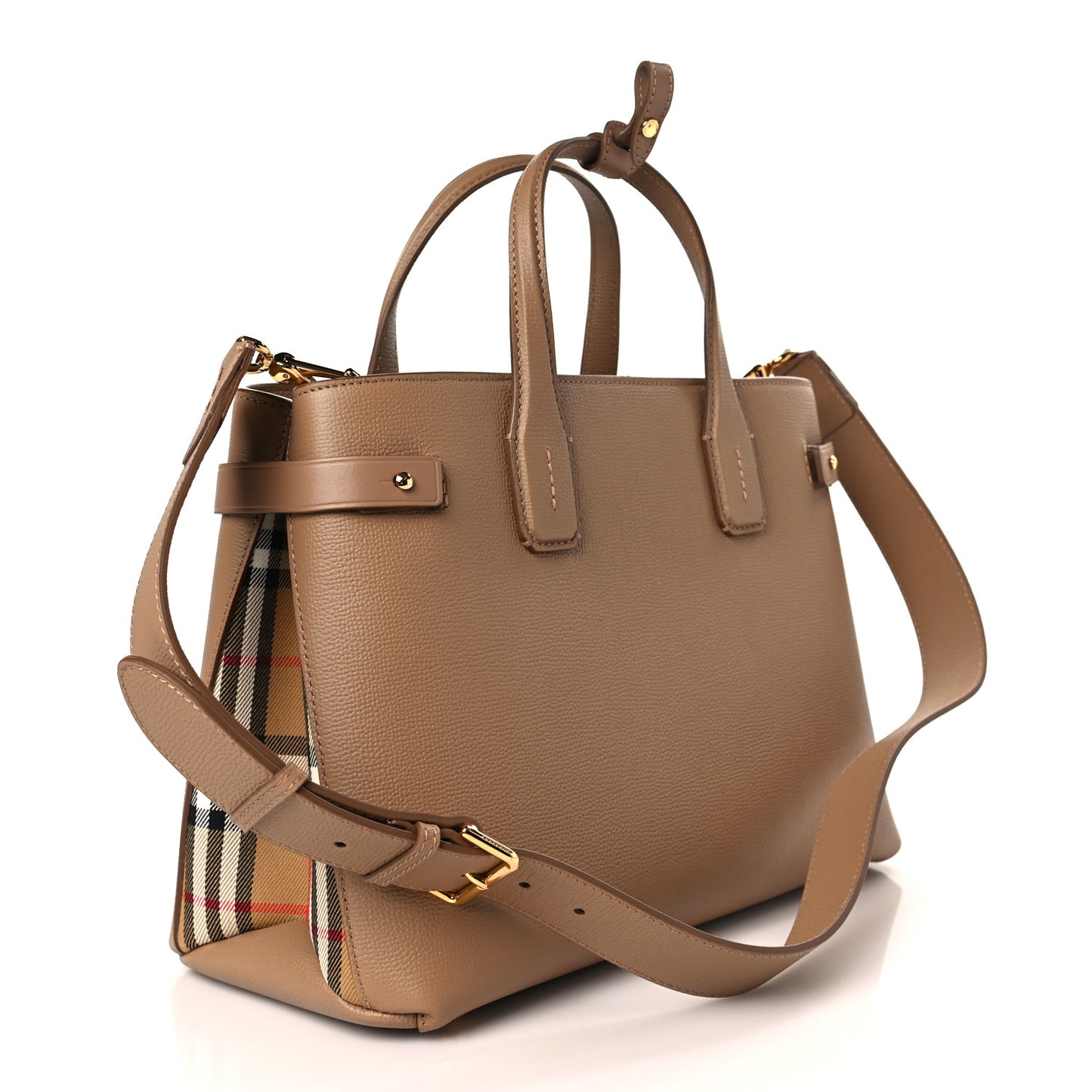 Derby Calfskin House Check Medium Banner Tote Camel
