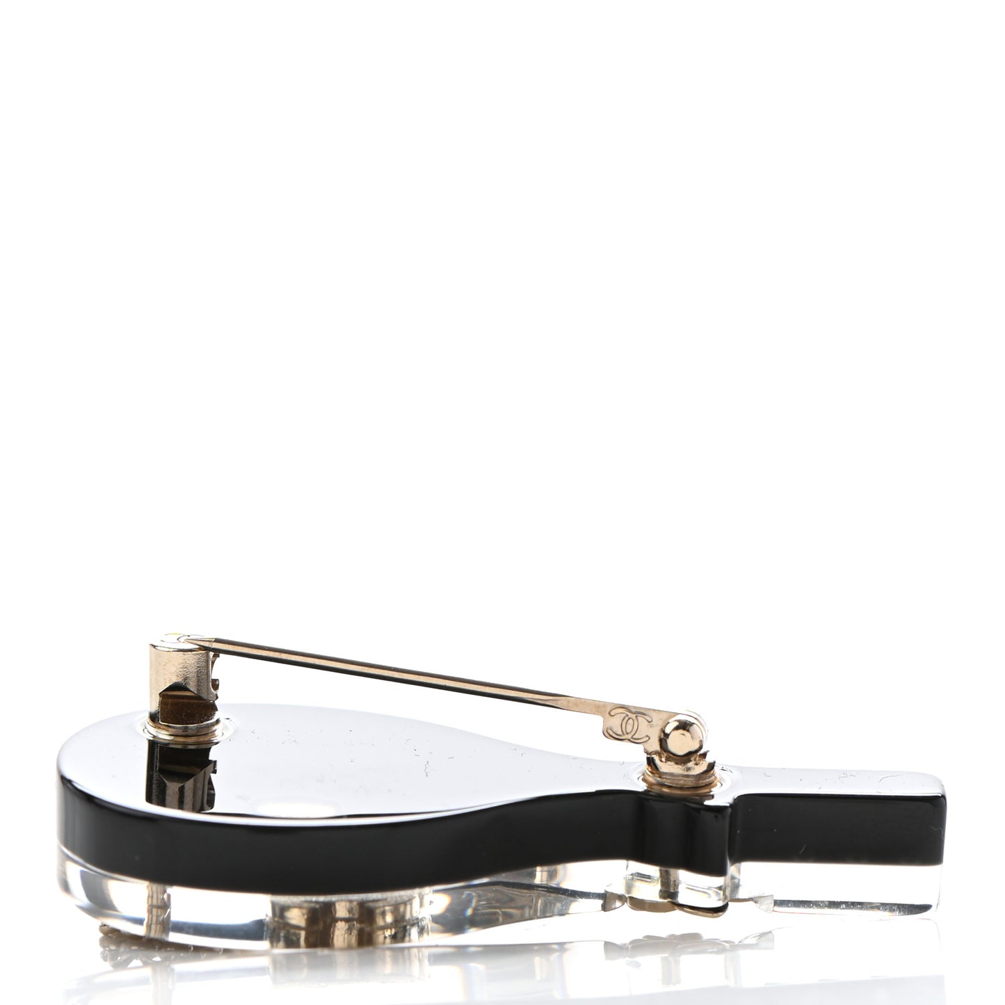 Pearl Strass Resin Crystal CC Tennis Racket Brooch Gold Black Pearly White