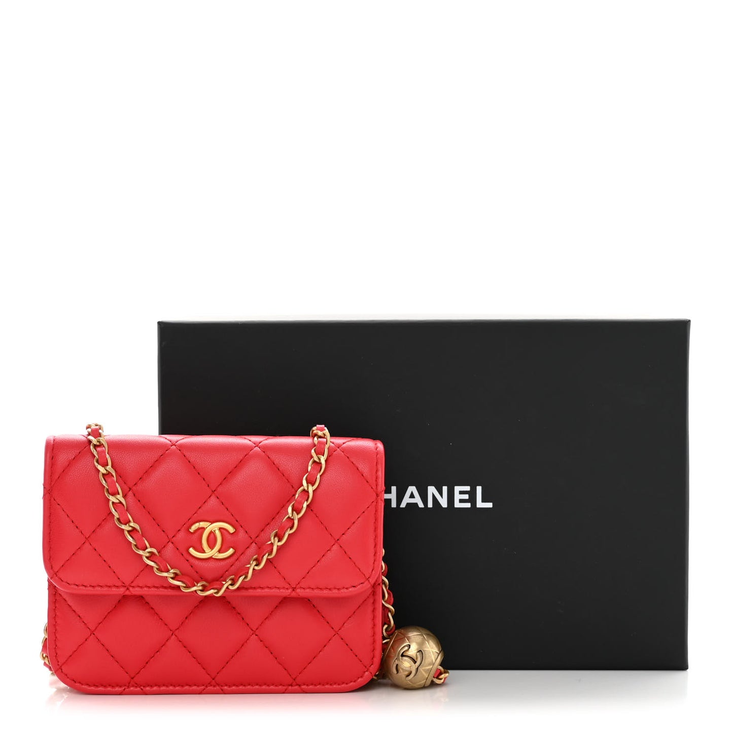 Lambskin Quilted Pearl Crush Clutch With Chain Red