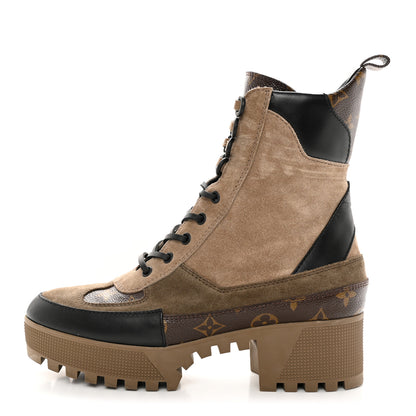 Louis Vuitton Suede Calfskin Monogram Laureate Platform Desert Boots 39.5 Taupe 1 of 16