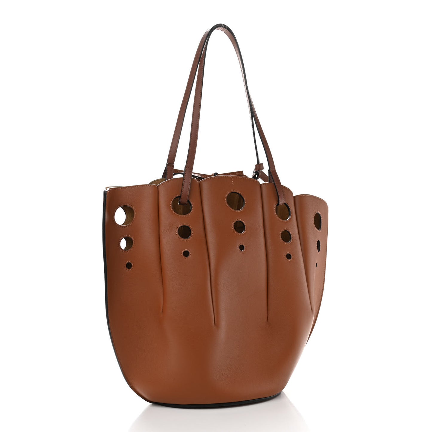 Calfskin Perforated Small Shell Tote Tan