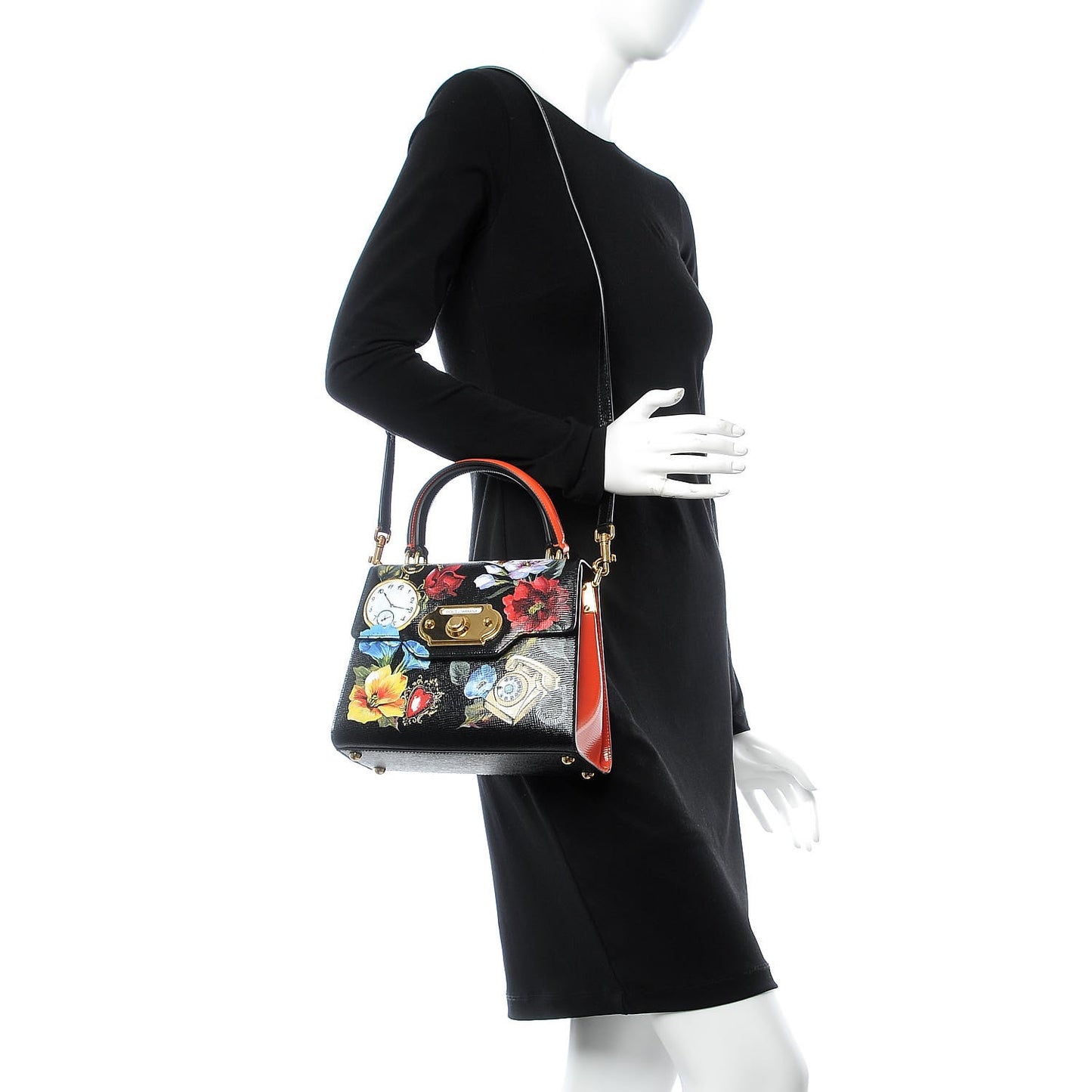 Vitello Flower Printed Welcome Satchel Black