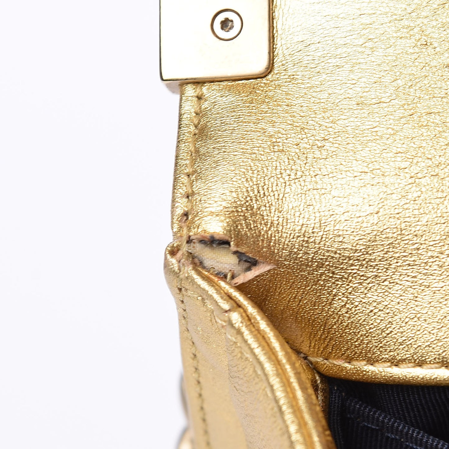 Metallic Lambskin Embossed Small Cube Boy Flap Gold