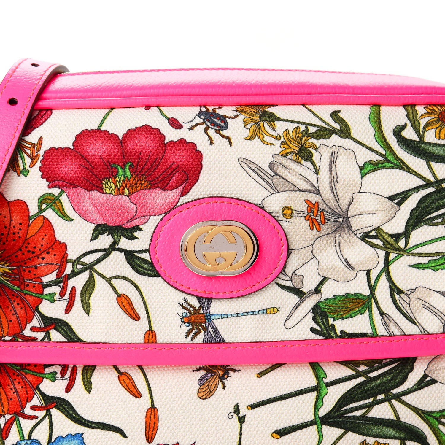 Gucci Canvas Flora Floral Shoulder Bag White Fuchsia Fluo 10 of 10