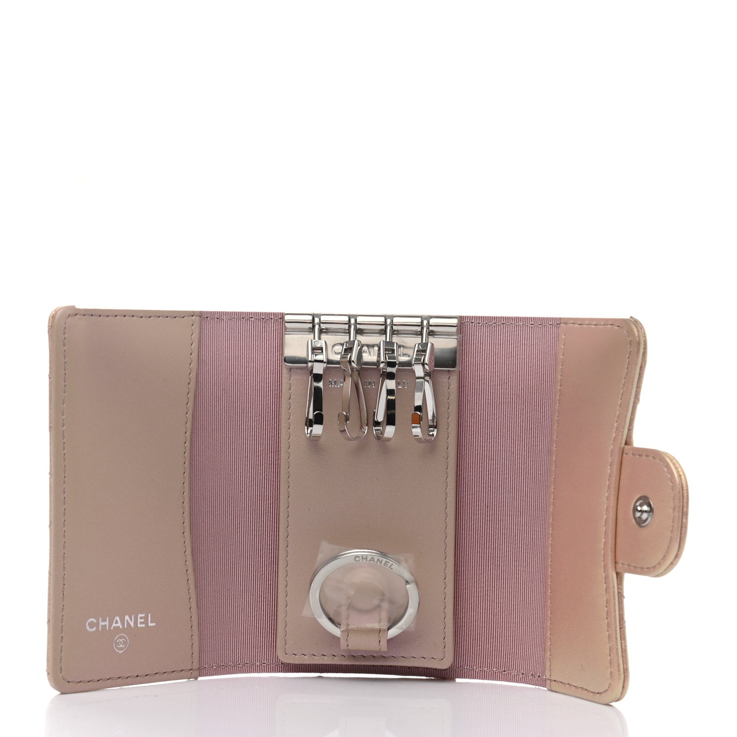 Iridescent Calfskin Quilted Classic 4 Key Holder Wallet Pink
