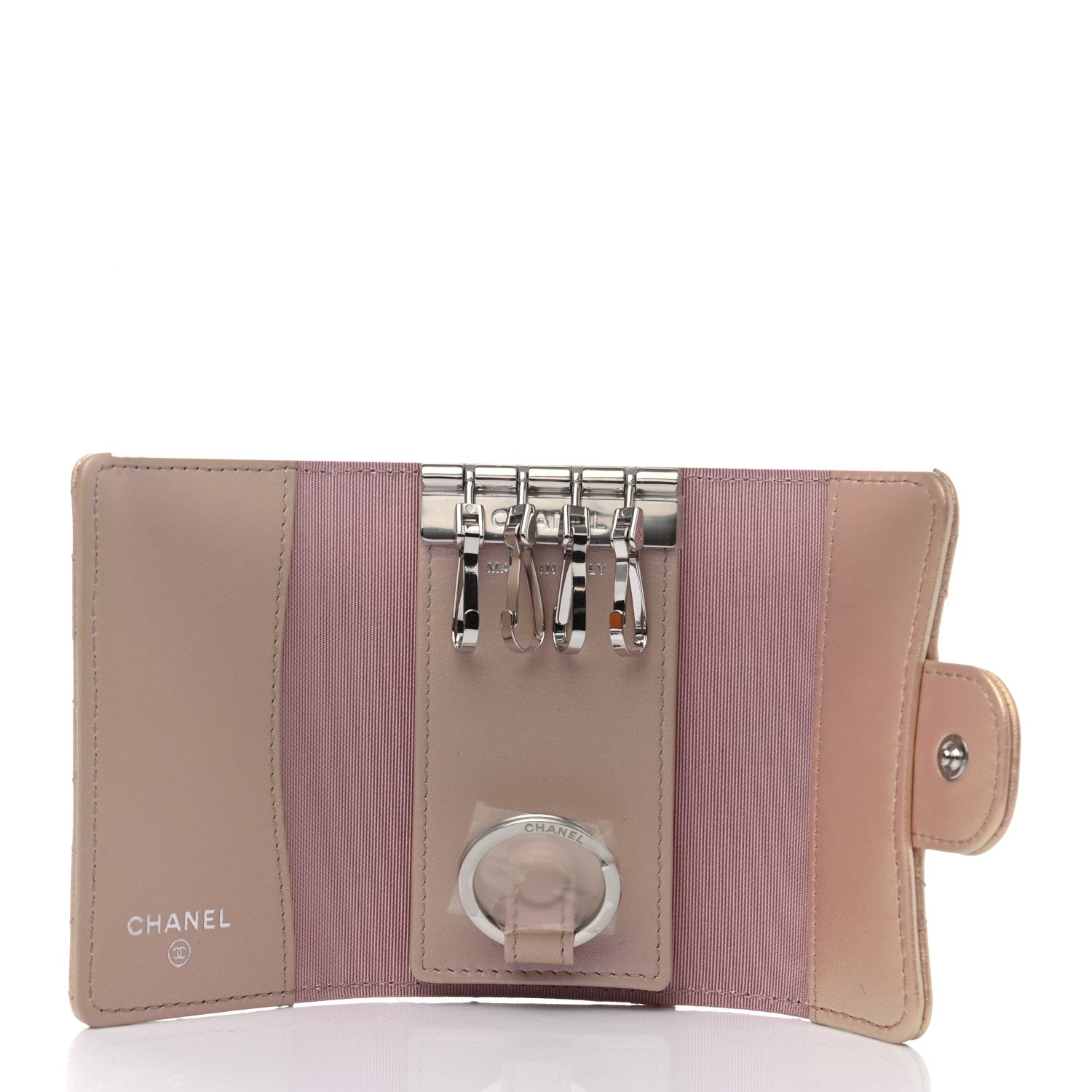 Chanel Iridescent Calfskin Quilted Classic 4 Key Holder Wallet Pink 5 of 8