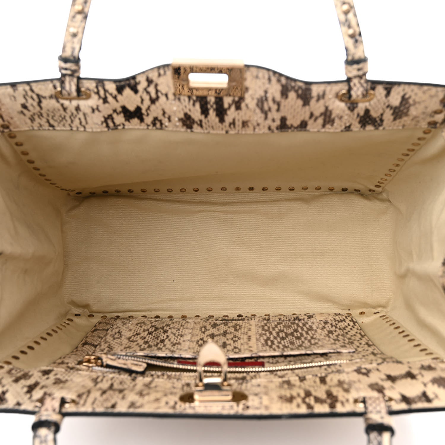 Valentino Garavani Snakeskin Medium Rockstud Tote Beige 5 of 10