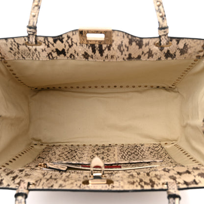 Valentino Garavani Snakeskin Medium Rockstud Tote Beige 5 of 10